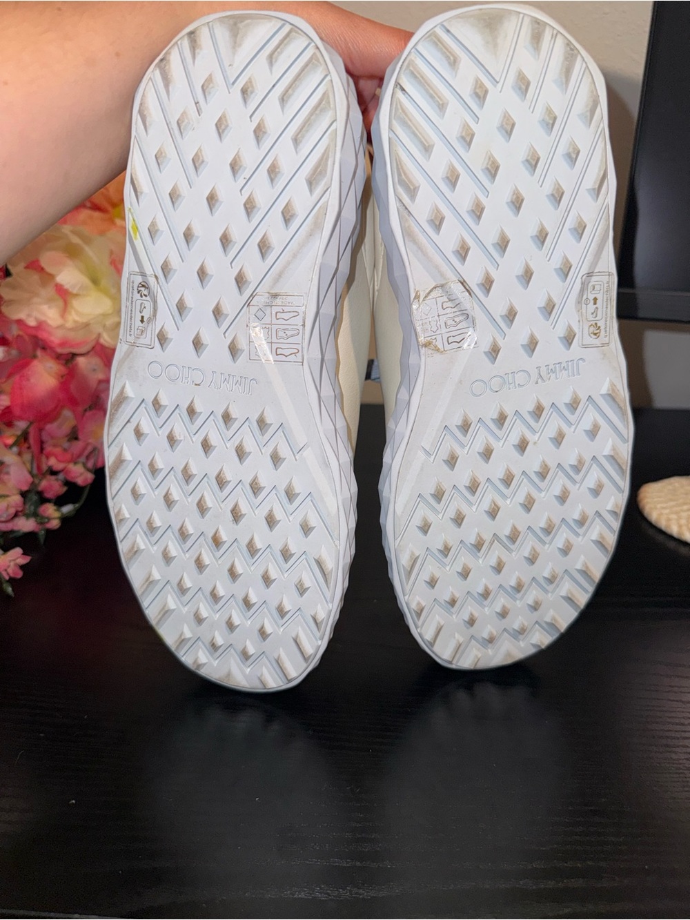 Jimmy Choo Leather Sneakers Platform Cream Blue Lace Up Size 37.5 - Picture 10 of 10